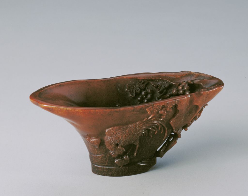 图片[1]-You Kan’s rhinoceros horn carving grape bird pattern cup-China Archive